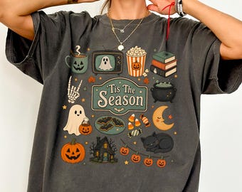 Vintage Halloween Shirt, Comfort Colors® 'Tis The Season Halloween Tee, Cute Ghost Pumpkin Spooky Season Tshirt