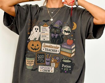 Comfort Colors® Teacher Halloween Shirt, Vintage Halloween Teacher Shirt, Spooky Teacher T-shirt, Retro Spooktacular Teacher Tee
