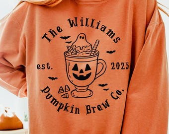 Personalized Halloween Coffee Sweatshirt, Wedding Gift, Custom Newlyweds Sweatshirt, Comfort Colors® Fall Sweatshirt, Pumpkin Spice Latte
