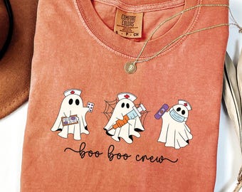 Comfort Colors® Halloween Nurse Shirt, Boo Boo Crew Shirt, Fall Nurse Shirt, Spooky Nurse Tee, Gift For Nurse Tshirt, Nurse Ghost Shirt