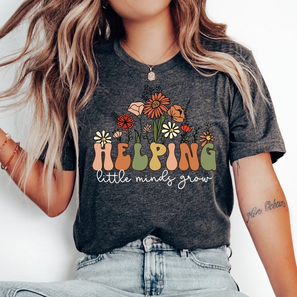 TIEEI "Helping Little Minds Grow" Teacher Shirt For Women - Soft Blend Tee For Preschool & Kindergarten Teachers - View #3