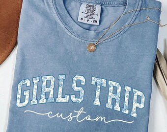 Comfort Colors® Personalized Girl's Trip Shirt, Toile De Jouy Girls Trip Shirt For Girls Weekend, Vacation 2025 Shirts, Sisters Trip T-Shirt