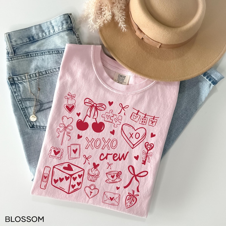 XOXO Crew Shirt, Valentine's Day Shirt Women, Galentine's Day Matching Tees Blossom