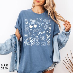 XOXO Crew Shirt, Valentine's Day Shirt Women, Galentine's Day Matching Tees Blue Jean