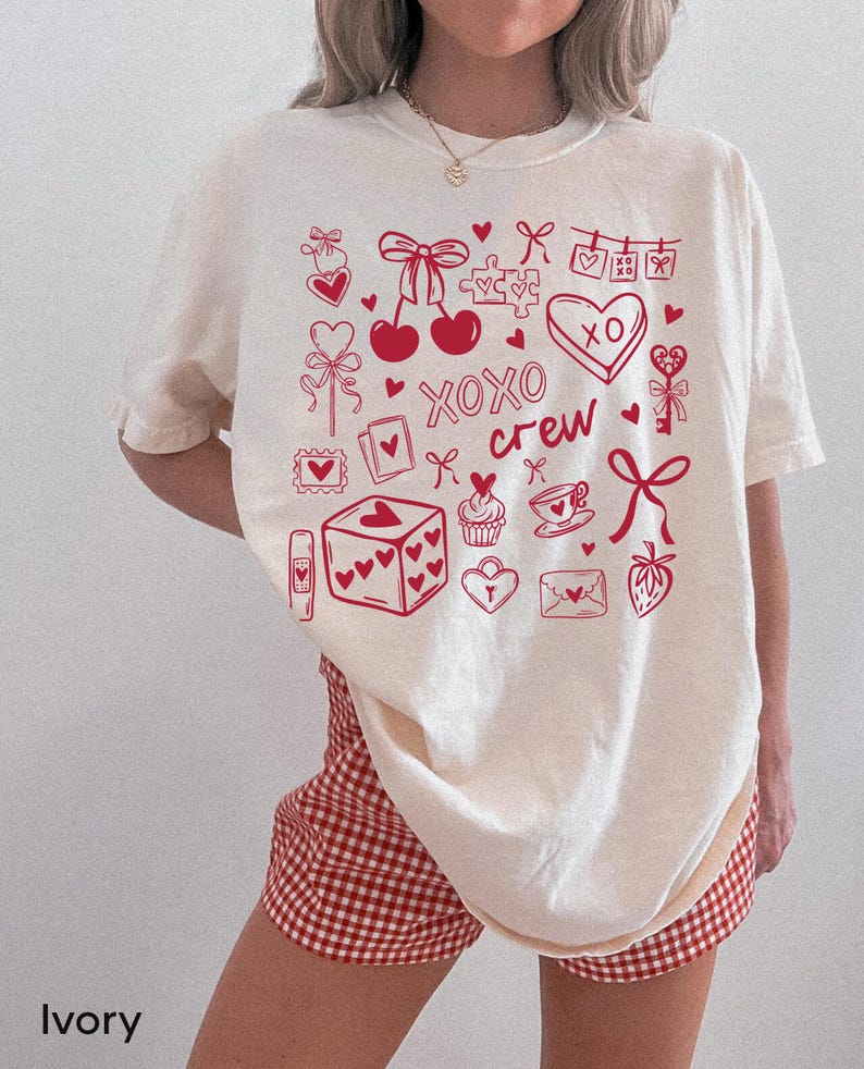 XOXO Crew Shirt, Valentine's Day Shirt Women, Galentine's Day Matching Tees Ivory