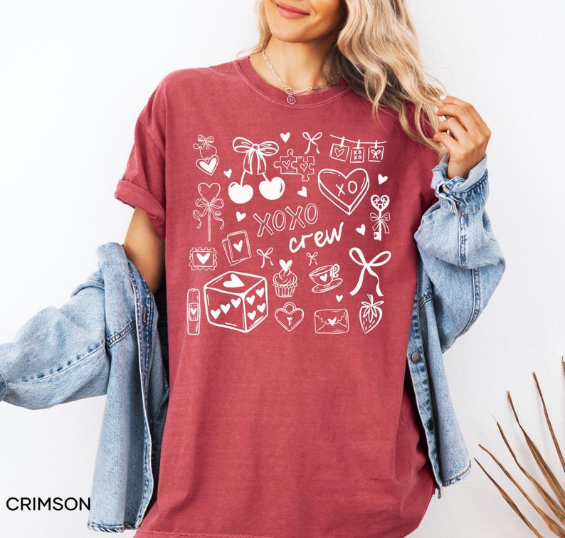 XOXO Crew Shirt, Valentine's Day Shirt Women, Galentine's Day Matching Tees Crimson