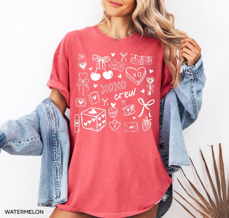 XOXO Crew Shirt, Valentine's Day Shirt Women, Galentine's Day Matching Tees Watermelon