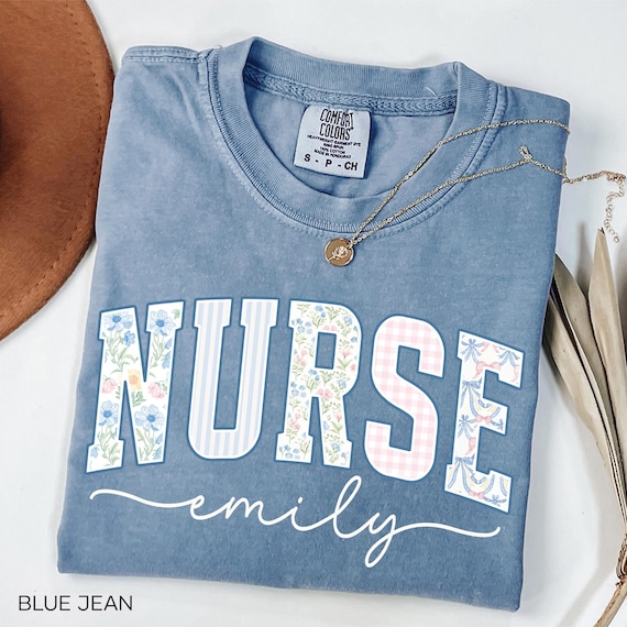 Comfort Colors® Personalized Nurse Shirt, Floral Nurse T-Shirt, Gift For Nurse Appreciation Gift, Coquette Nurse Shirt, Nursing Student Tee