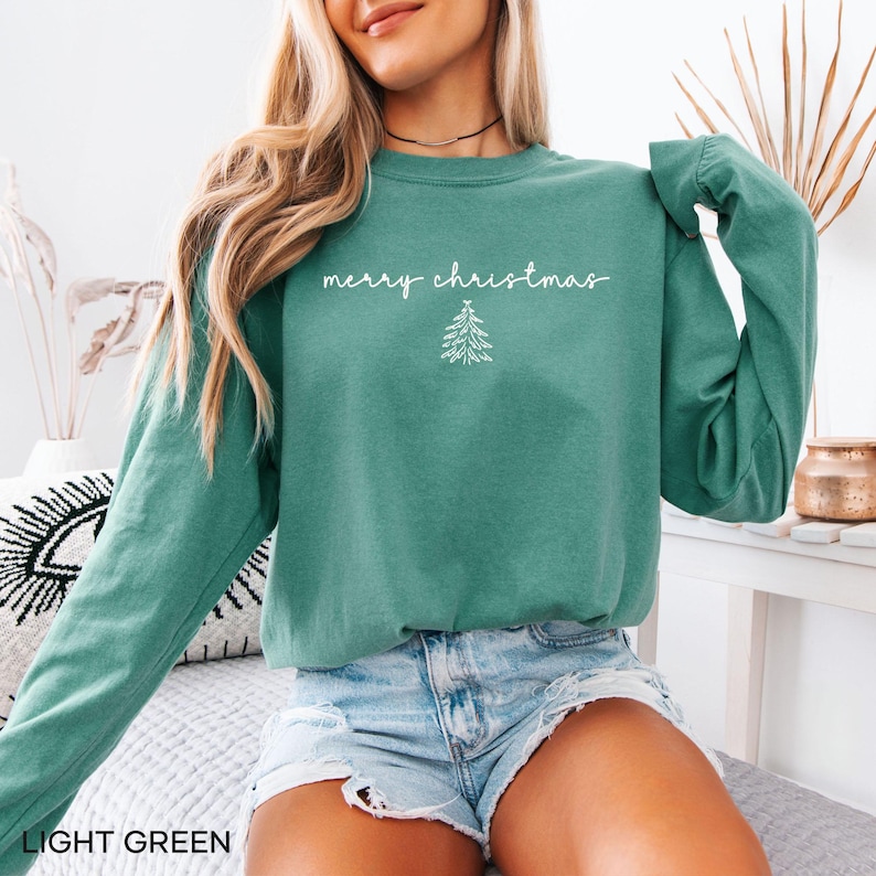 Comfort Colors® Merry Christmas Long Sleeve Shirt, Cute Holiday Tee ...