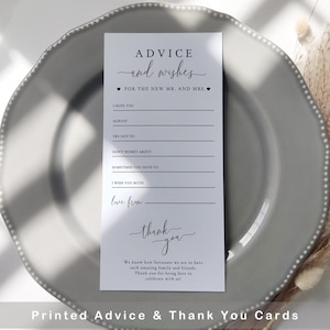 Printed Advice & Wishes Place Setting Thank You Card, Advice for the Newlyweds, Printed Advice Card, Thank You Card with Advice, Sample Card