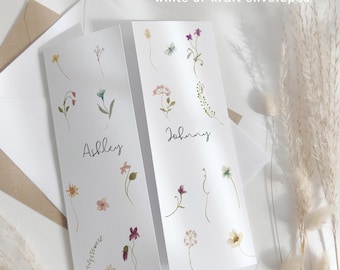 Pretty Wildflower Gatefold Wedding Invitation, Sample Flower Invitation, Luxury Smooth White Card