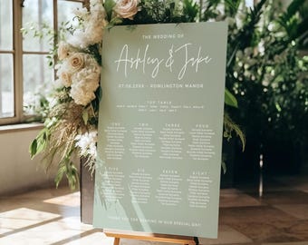 Sage Green Table Plan, Large Wedding Seating Chart, Modern Table Plan, Large Foam Board Table Plan A0, A1, A2, Other Board Colours Available