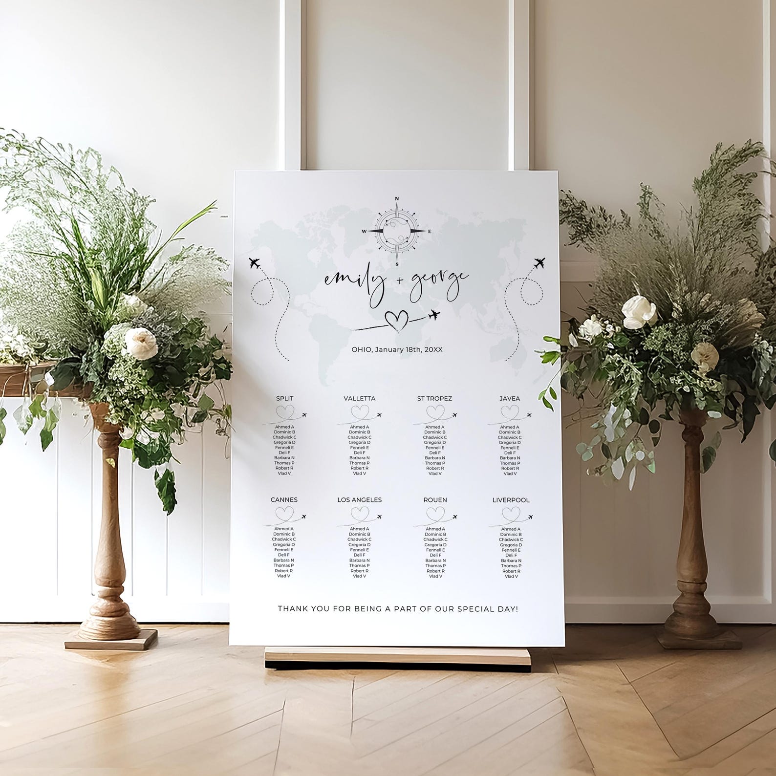 World Map Seating Plan, Travel Inspired Table Seating Plan, Countries ...