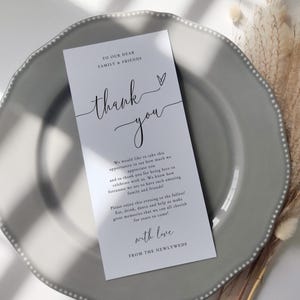 Sample Place Setting Thank You Cards, Plate Thank You Cards with message, Wedding Reception Thank You Cards, NewlyWed, Sample Card