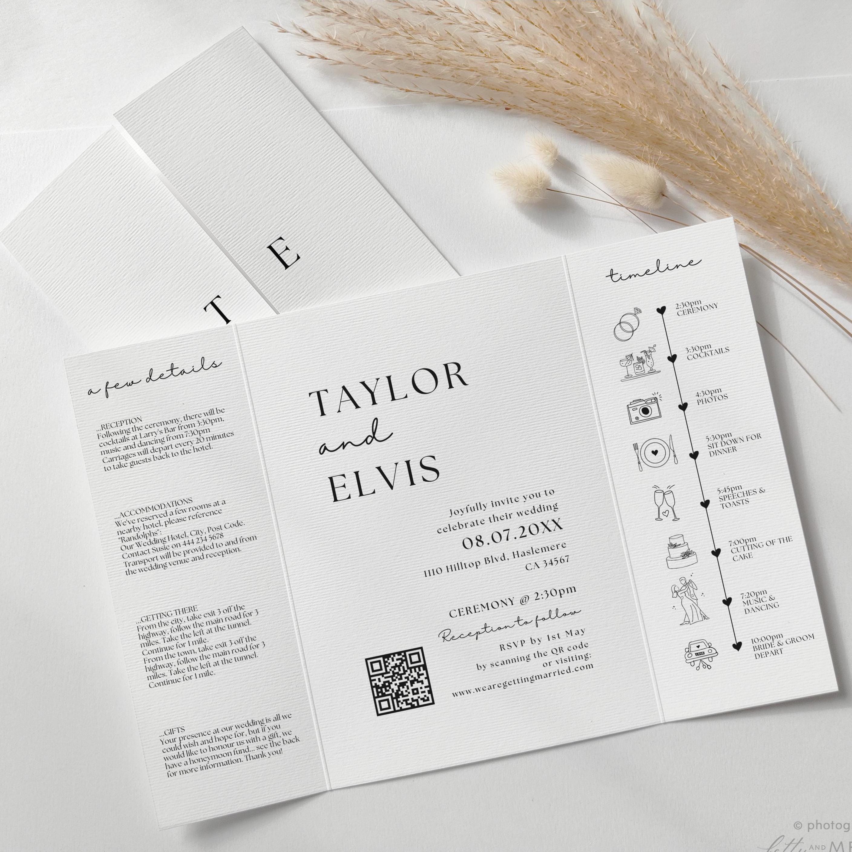 Minimalist Wedding Invitation, Fine-Lined Textured Gatefold Invitation with a modern minimalist design, Sample Invitation, Style 111