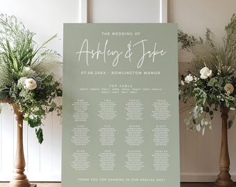 Printed Sage Green Wedding Seating Plan, Sage Green Table Plan, Seating Chart, Table Plan Large, XL or XXL, Other Board Colours Available