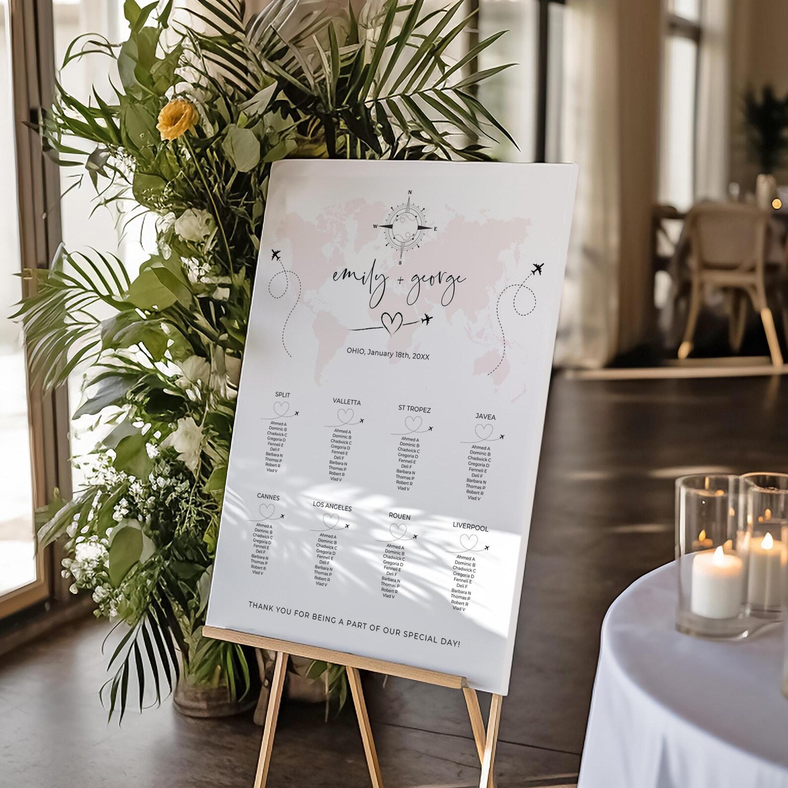 World Map Seating Plan, Travel Inspired Table Seating Plan, Countries ...