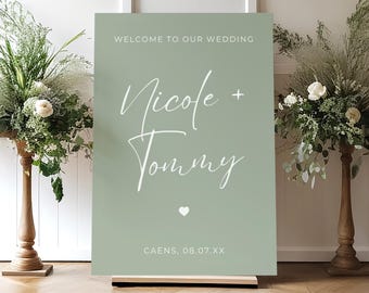 Sage Green Welcome Wedding Sign, Minimalist Welcome Wedding Sign, Personalised Welcome Sign in A0, A1 or A2, Other Board Colours Available