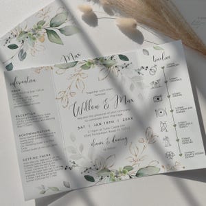 Eucalyptus Wedding Invitations, Greenery Gatefold Wedding Invitations, Folded Wedding Invitations, Sample Invitation