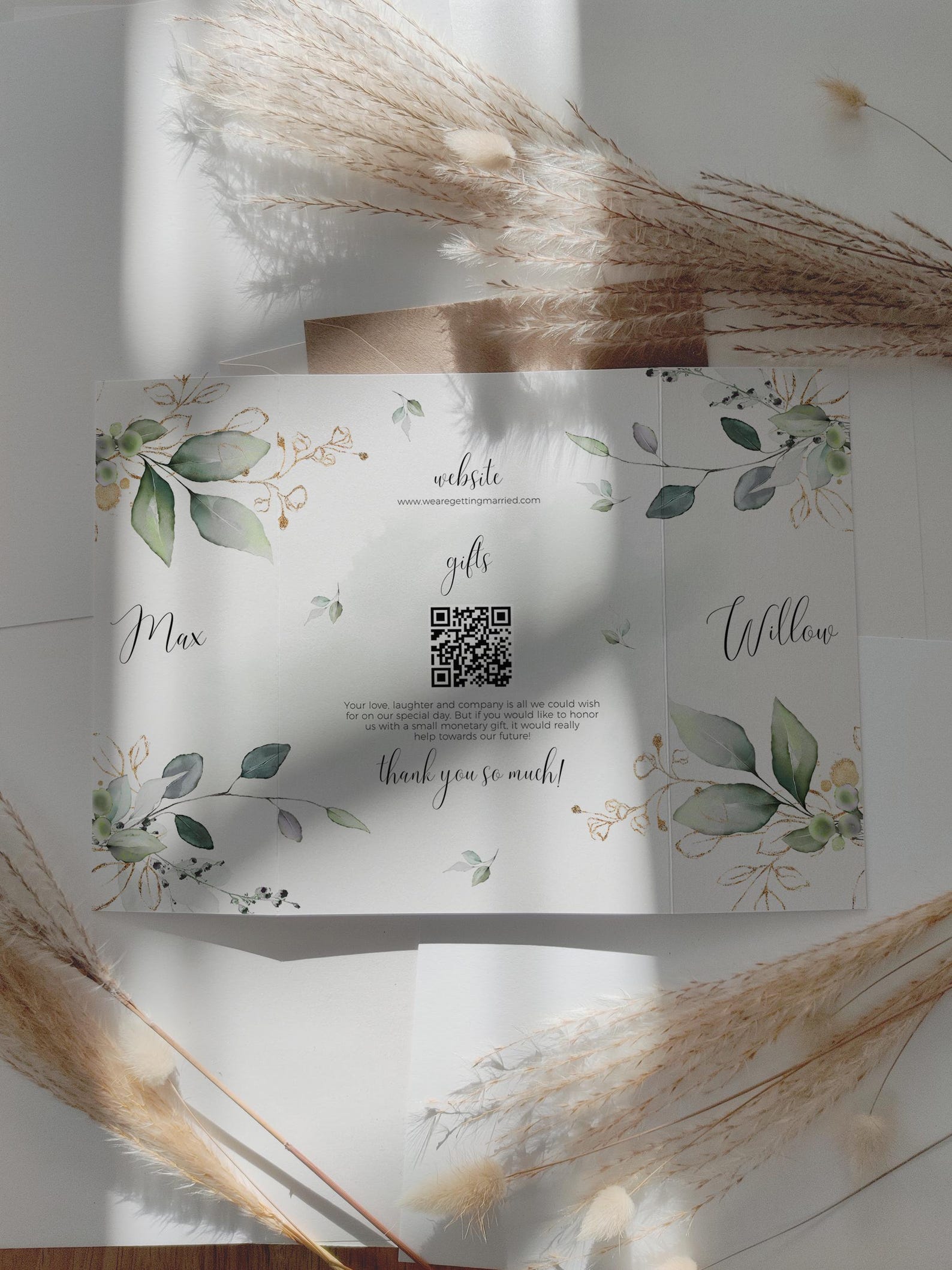 Watercolour Greenery Wedding Invitations, Eucalyptus Gatefold Wedding ...
