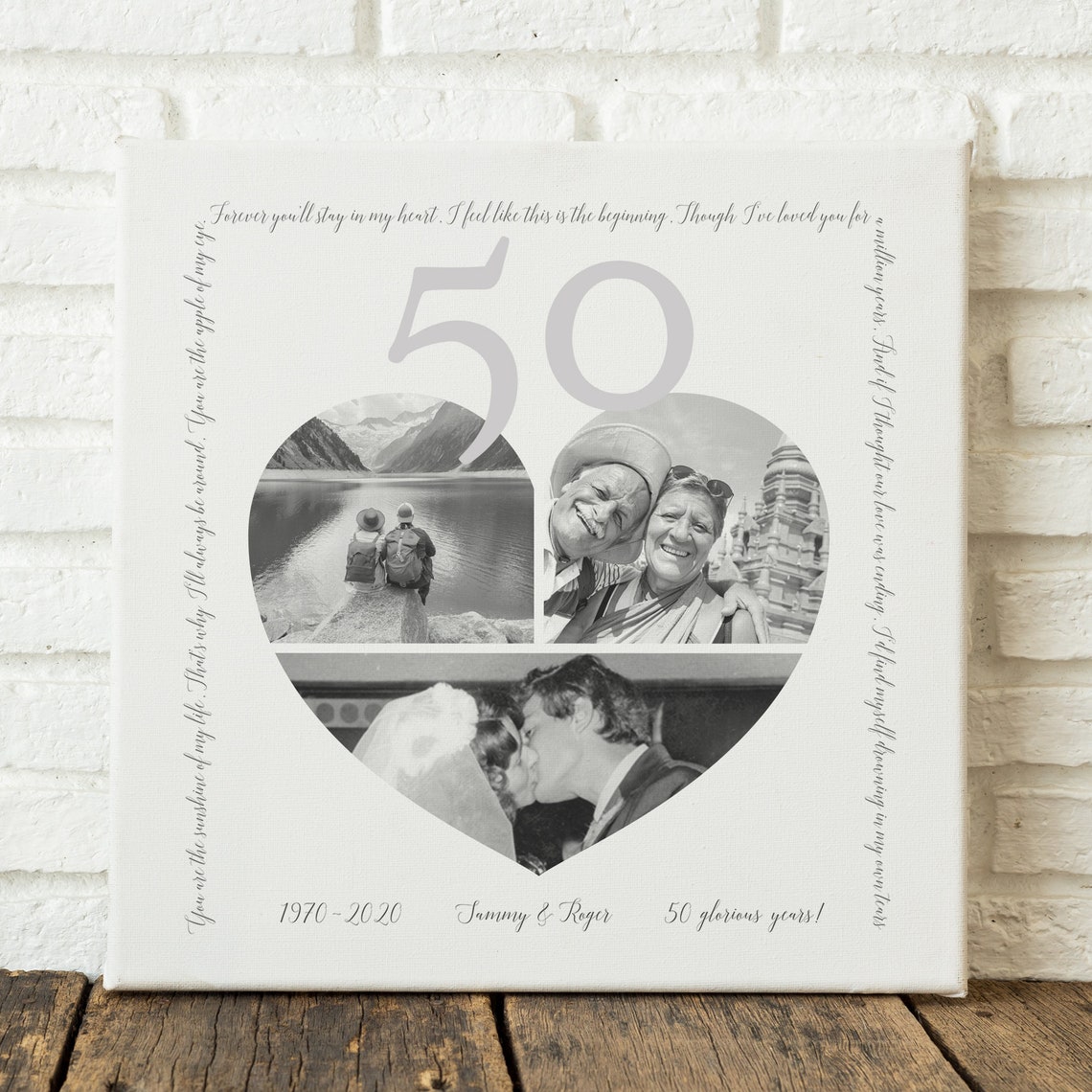 Canvas Anniversary Gift with Heart Photo Collage Wedding Etsy