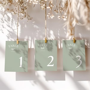 Sage Green Wedding Table Numbers, Silk Card Stock, Double Sided 5x7" Numbers, Style 90