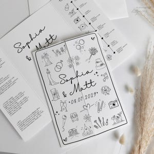 Cute Doodle Invitations, Hand Drawn Wedding Invitations, Printed Gatefold Wedding Invites with Drawings and Doodles, Sample Invitation