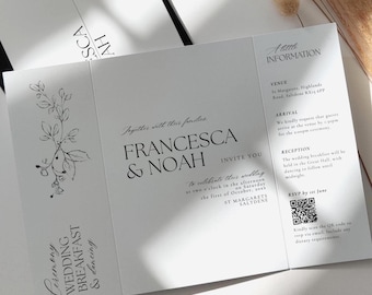Romantic Black and White Wedding Theme, Gatefold Invitations with Black Envelopes, Style 121