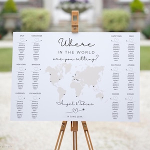 Where in the World are you Sitting Table Plan, World Map Seating Plan, Travel Inspired, Countries or City Table Names, Mounted on Foamex