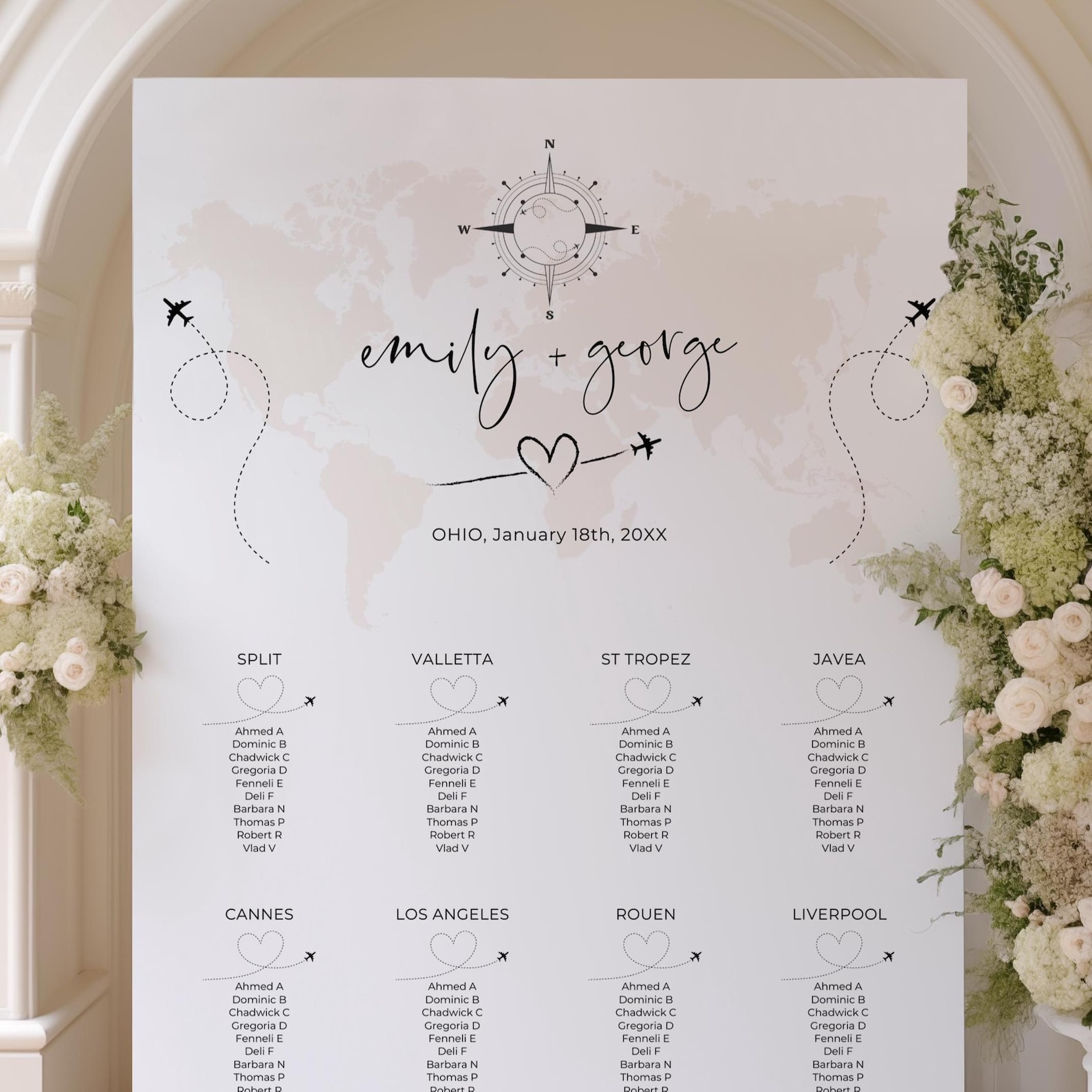 World Map Seating Plan, Travel Inspired Table Seating Plan, Countries ...