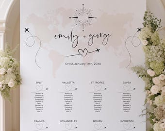 World Map Seating Plan, Travel Inspired Table Seating Plan, Countries or City Table Names, Table Plans Mounted on Rigid Foamex, Large Sizes