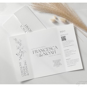 Faire-part de mariage gatefold minimaliste imprimé, thème de mariage minimaliste, exemple de faire-part de mariage, carte texturée fine