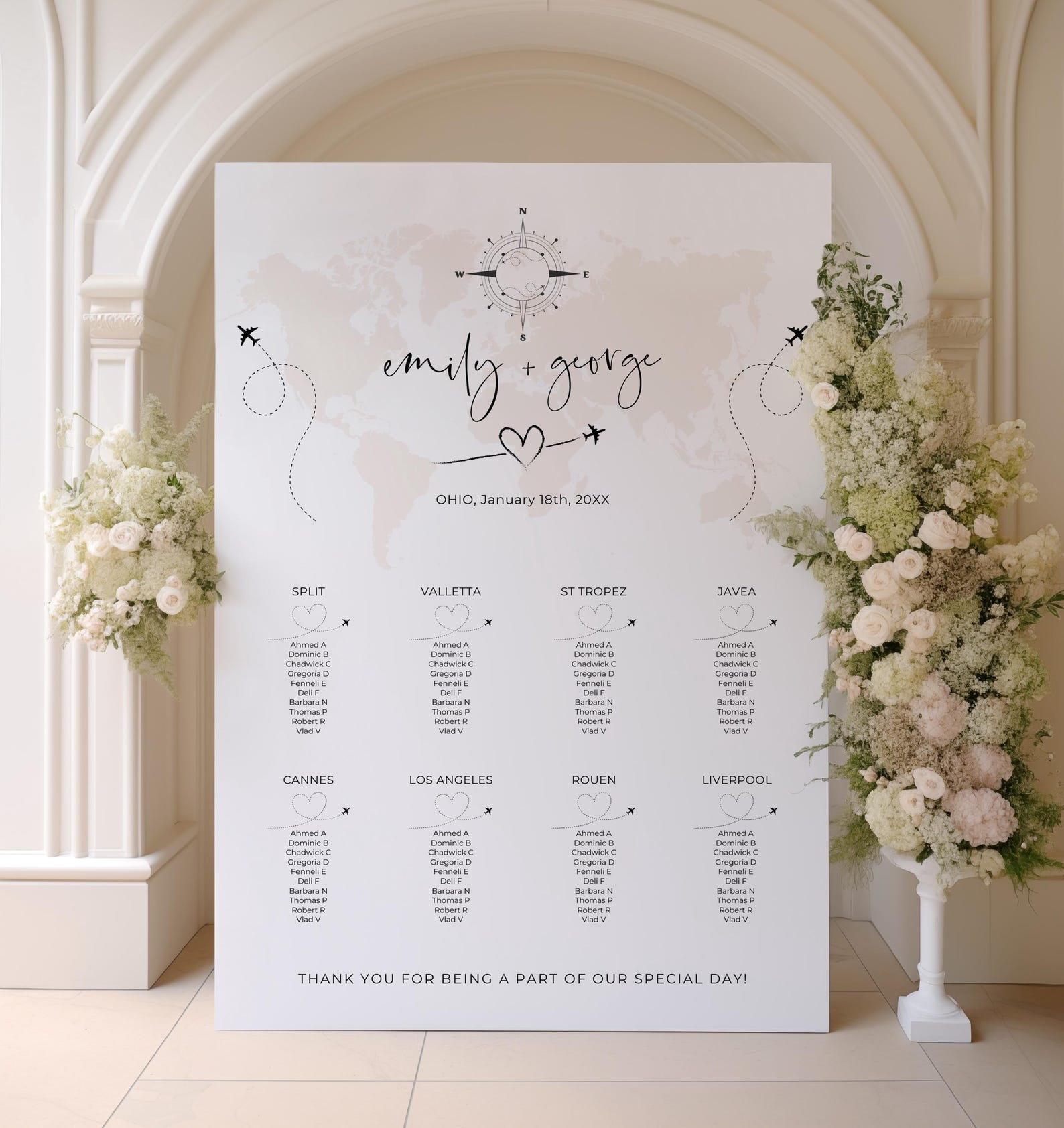 World Map Seating Plan, Travel Inspired Table Seating Plan, Countries ...