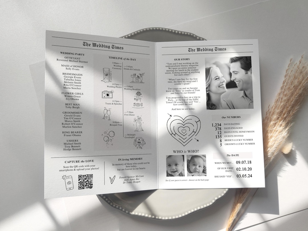 Fun Wedding Program, the Wedding Times Program, Newlywed Post Printed ...