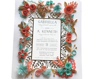 Coral And Turquoise Wedding Invitations Etsy