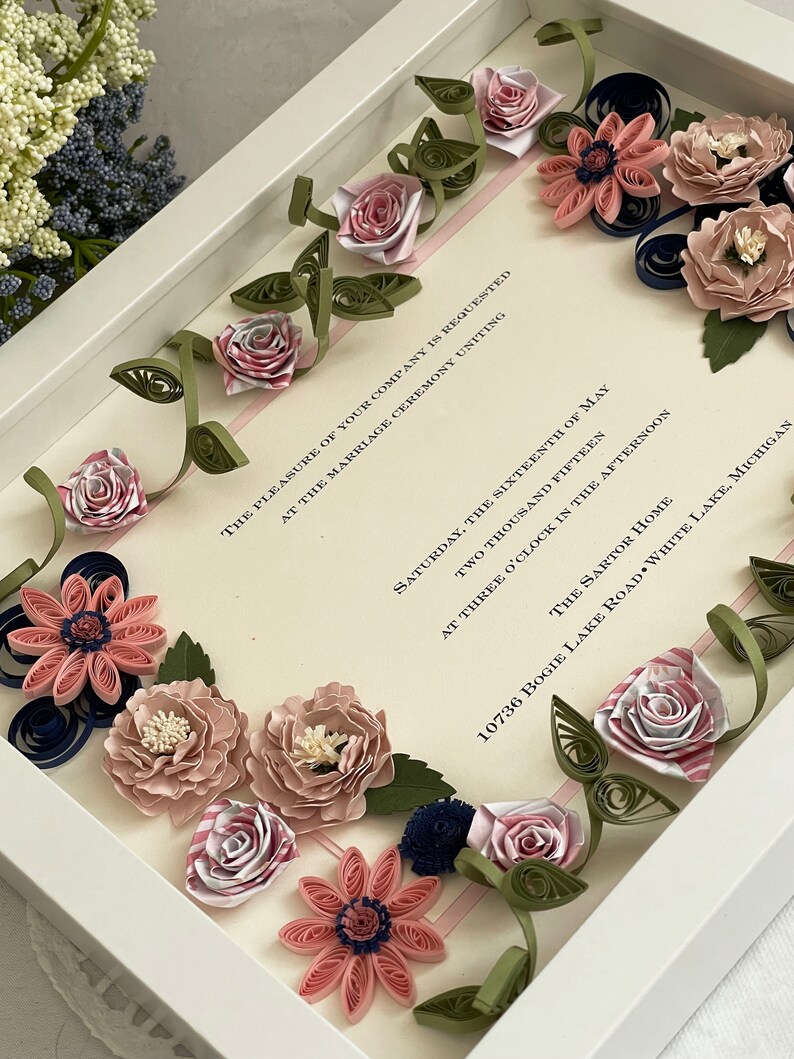 Wedding Invitation Keepsake Quilling Paper Flowers Wedding Etsy