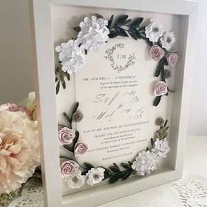 Quilled Paper Flower Wedding Invitation Keepsake: Personalized Shadow Box Gift