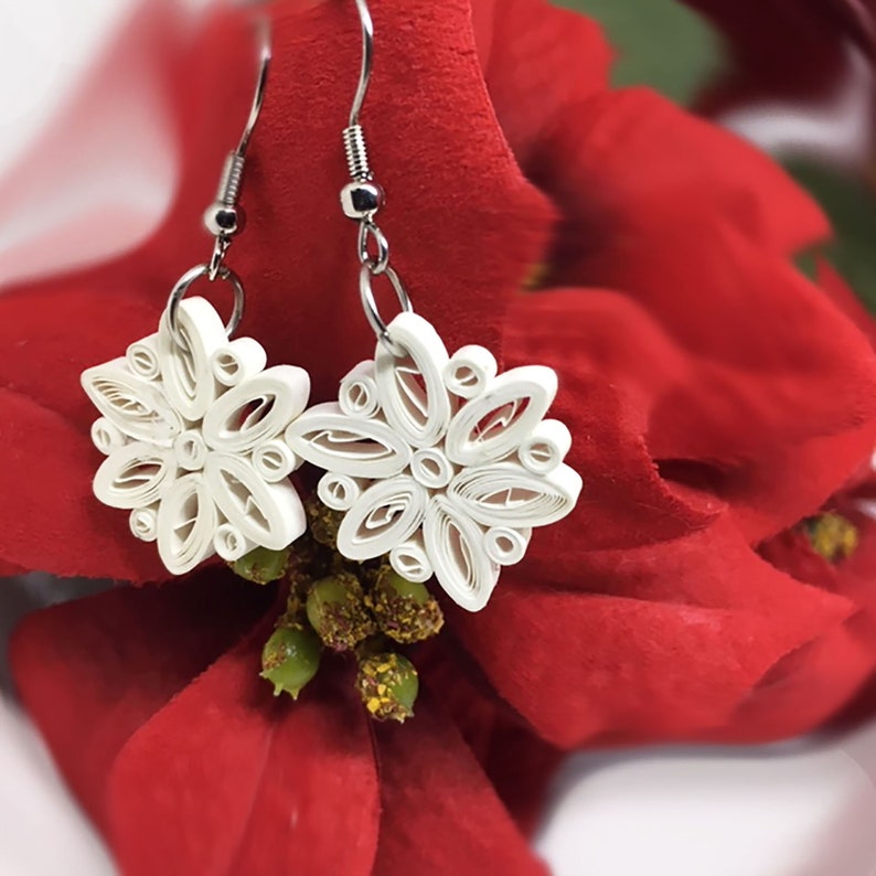 Snowflake Earrings Quilled Earrings Christmas Earrings image 1