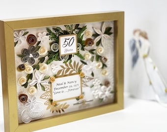 Personalized Keepsake, Quilling Paper Art, Shadow Box Memories,  50th Anniversary Gifts for Parents,