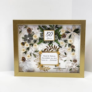 Keepsake Quilling Paper Art Shadow Box Memories 50th Anniversary Gifts for Parents,