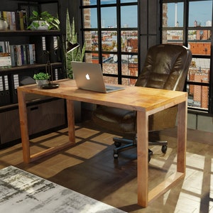 Table de bureau en bois pour bureau à domicile, bureau d'ordinateur, bureau en bois récupéré, mobilier de bureau, bureau rustique, bureau industriel, Holzschreibtisch image 1