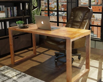 Mesa de escritorio de madera para oficina en casa, escritorio de computadora, escritorio de madera recuperada, muebles de oficina, escritorio rústico, escritorio industrial, Holzschreibtisch