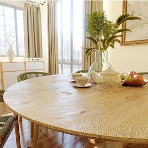 Round Dining Table, Handcrafted from Solid Oak, Customizable