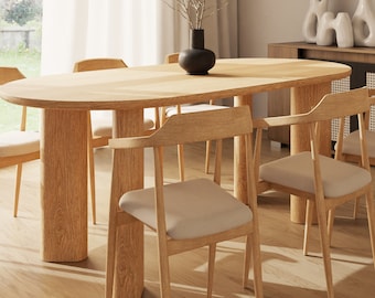 Unique Handmade Solid Oak Dining Table – European Oak Table with Natural Wood Grain, Sleek Wooden Legs