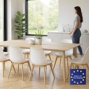 Modern solid oak dining table with clean lines - 180cm tabletop in natural oak finish - Minimalist tapered legs - Handcrafted in EU with free shipping