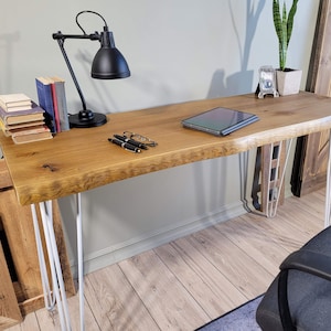 Monolith Desk with Living Edge - Desk Made of One Piece of Wood + Hairpin Legs for Home Office, Computer desk, Industrial desk, Bureau