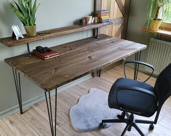 Desk with Shelf | Industrial Style Desk | Shelf For Monitor, Speakers | Reclaimed Wood - Home or Office Use, Handmade Reclaimed Wood
