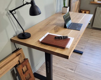 Sit Stand Oak Wood Desk,| Adjustable Desk | Laptop Stand | | Electric Standing Desk | Office Desk | Modern Desk | Wood Desk