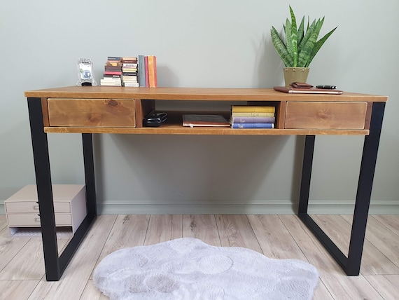 Bureau industriel avec tiroirs Pieds en bois et métal récupérés Bureau en  bois récupéré Table d'ordinateur de bureau à domicile solide -  France