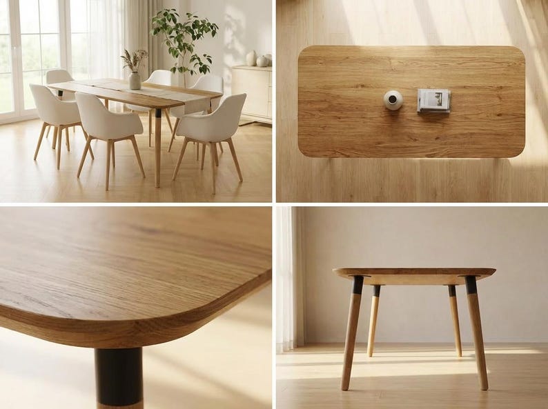 LUMO massief eikenhouten eettafel - Handgemaakt in moderne stijl - Scandinavisch-Japanse eikenhouten tafel - Gratis verzending binnen de EU - 160 cm, 180 cm, 200 cm afbeelding 17